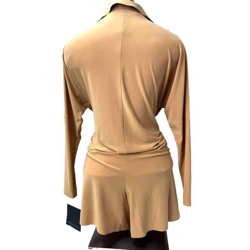 NWT Norma Kamali Romper Gold Poly‎ Spandex Sash Belt Collared V-Neck SZ XS - Picture 6 of 16